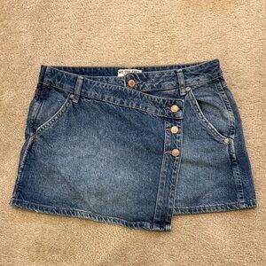 We The Free Asymmetrical Blue Denim Mini Skirt